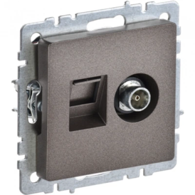 IEK BRITE Розетка двойная TV+RJ45 кат.5E РТВ/РК12-БрТБ темная бронза IEK BRITE Розетка двойная TV+RJ45 кат.5E РТВ/РК12-БрТБ темная бронза