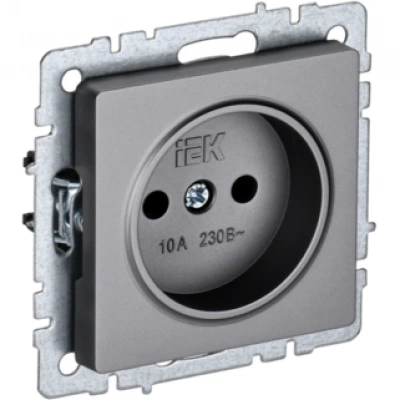 IEK BRITE Розетка 1-местная без заземления без защитных шторок 10А РС10-1-0-БрС сталь IEK BRITE Розетка 1-местная без заземления без защитных шторок 10А РС10-1-0-БрС сталь