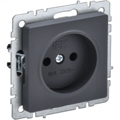 IEK BRITE Розетка 1-местная без заземления без защитных шторок 10А РС10-1-0-БрГ графит IEK BRITE Розетка 1-местная без заземления без защитных шторок 10А РС10-1-0-БрГ графит