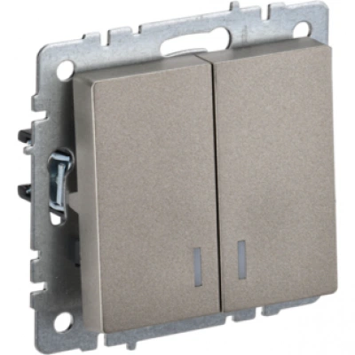 IEK BRITE Выключатель 2-клавишный с индикацией 10А ВС10-2-1-БрШ шампань IEK BRITE Выключатель 2-клавишный с индикацией 10А ВС10-2-1-БрШ шампань