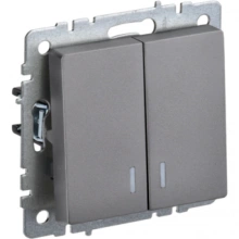 IEK BRITE Выключатель 2-клавишный с индикацией 10А ВС10-2-1-БрС сталь