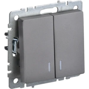 IEK BRITE Выключатель 2-клавишный с индикацией 10А ВС10-2-1-БрС сталь - BR-V20-1-10-K46 IEK BRITE Выключатель 2-клавишный с индикацией 10А ВС10-2-1-БрС сталь - BR-V20-1-10-K46