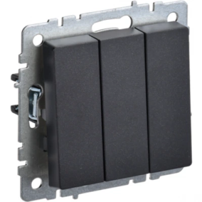 IEK BRITE Выключатель 3-клавишный 10А ВС10-3-0-БрЧ черный
