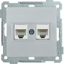 IEK Розетка 2-местная компьютерная РК10-2-Б RJ45 Cat5e BOLERO серебряный