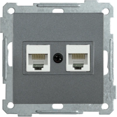 IEK Розетка 2-местная компьютерная РК10-2-Б RJ45 Cat5e BOLERO антрацит