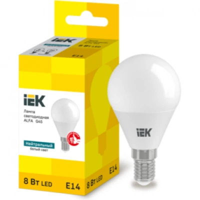IEK Лампа светодиодная ALFA G45 шар 8Вт 230В 4000К E14
