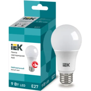 IEK Лампа светодиодная A60 шар 9Вт 230В 4000К E27 - LLE-A60-9-230-40-E27 IEK Лампа светодиодная A60 шар 9Вт 230В 4000К E27 - LLE-A60-9-230-40-E27