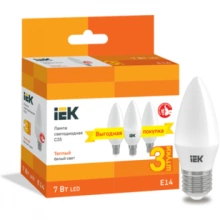 IEK Лампа светодиодная C35 свеча 7Вт 230В 3000К E14 (3шт/упак)