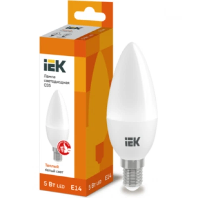 IEK Лампа светодиодная C35 свеча 5Вт 230В 3000К E14 IEK Лампа светодиодная C35 свеча 5Вт 230В 3000К E14