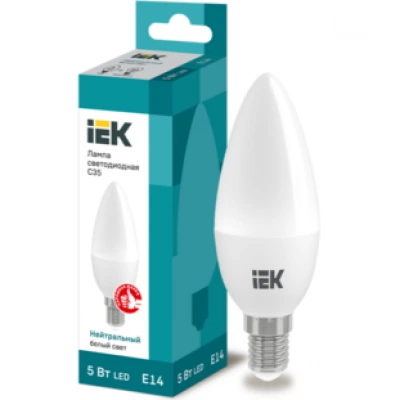 IEK Лампа светодиодная C35 свеча 5Вт 230В 4000К E14 IEK Лампа светодиодная C35 свеча 5Вт 230В 4000К E14