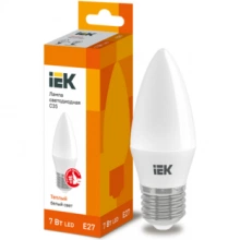 IEK Лампа светодиодная C35 свеча 7Вт 230В 3000К E27
