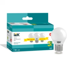 IEK Лампа светодиодная G45 шар 7Вт 230В 4000К E27 (3шт/упак)
