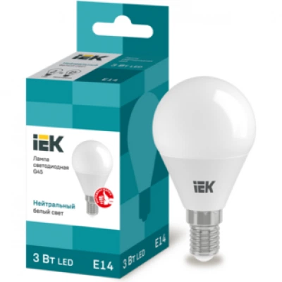 IEK Лампа светодиодная G45 шар 3Вт 230В 4000К E14 IEK Лампа светодиодная G45 шар 3Вт 230В 4000К E14