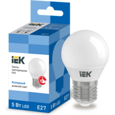 IEK Лампа светодиодная G45 шар 5Вт 230В 6500К E27 IEK Лампа светодиодная G45 шар 5Вт 230В 6500К E27