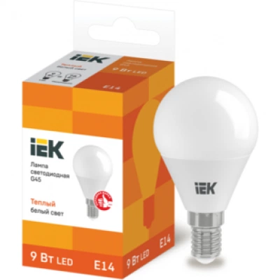 IEK Лампа светодиодная G45 шар 9Вт 230В 3000К E14 IEK Лампа светодиодная G45 шар 9Вт 230В 3000К E14