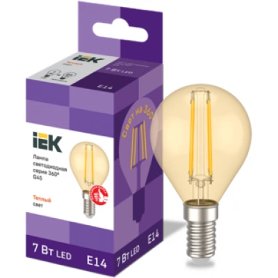 IEK Лампа светодиодная G45 шар золото 7Вт 230В 2700К E14 серия 360° IEK Лампа светодиодная G45 шар золото 7Вт 230В 2700К E14 серия 360°