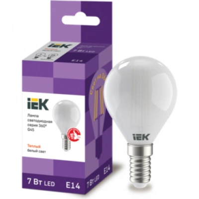 IEK Лампа светодиодная G45 шар матовая 7Вт 230В 4000К E14 серия 360° IEK Лампа светодиодная G45 шар матовая 7Вт 230В 4000К E14 серия 360°