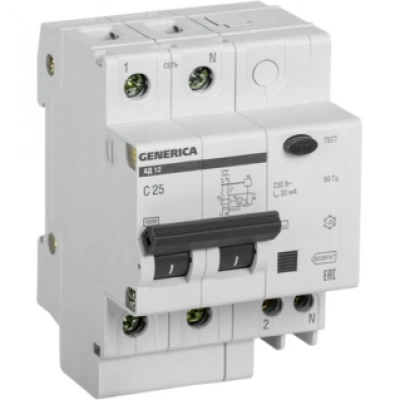 IEK Дифференциальный автоматический выключатель АД12 2Р 25А 30мА GENERICA