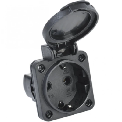 IEK MAGNUM Розетка панельная SCHUKO РП14-3 с крышкой IP54 черный