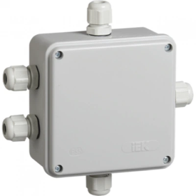 IEK Коробка распаячная КМ41330 для открытой проводки 100х100х50мм IP55 (RAL 7035, гермовводы PG9 5шт) IEK Коробка распаячная КМ41330 для открытой проводки 100х100х50мм IP55 (RAL 7035, гермовводы PG9 5шт)