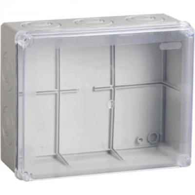IEK Коробка распаячная КМ41277 для открытой проводки 240х195х165мм IP44 (RAL 7035, прозрачная крышка, кабельные вводы 5шт)