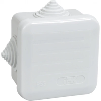 IEK Коробка распаячная КМ41236 для открытой проводки 70х70х40мм IP44 (RAL 7035, 4 гермоввода, защелкивающаяся крышка)